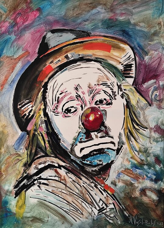 絵画 Sad Α sad clown by Akis Vasilopoulos (2023) : Painting Acrylic