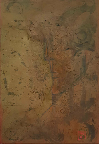 Olive Gold Primitive Red di Charis Psachos, Pittura in vendita su Singulart
