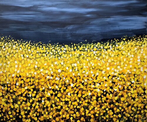Blooming Canola Field before the Rain par Natalia Nosek (NATXA), Peinture en vente sur Singulart