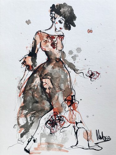 Lady with a cat di Natalia Nosek (NATXA), Opera su carta in vendita su Singulart
