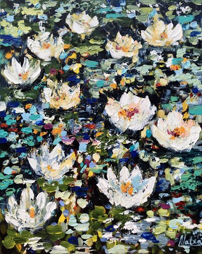 Small Water Lily Pond on a Sunny Afternoon von Natalia Nosek (NATXA), Malerei kaufen auf Singulart