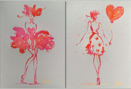 Neon Girls (Diptych) von Natalia Nosek (NATXA), Zeichnungen kaufen auf Singulart