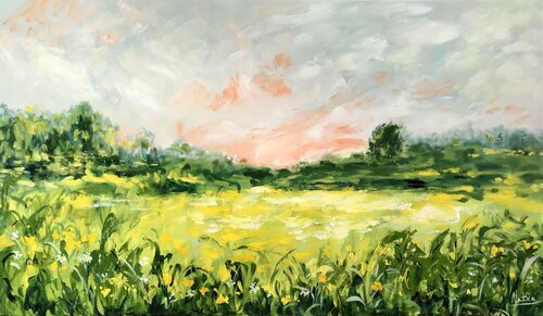 Dandelion Meadow in Springtime van Natalia Nosek (NATXA), Schilderij te koop op Singulart