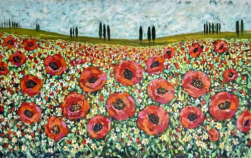 Poppy Fields of Tuscsny de Natalia Nosek (NATXA), Pintura a la venta en Singulart
