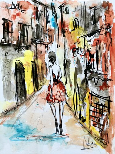 Old Town van Natalia Nosek (NATXA), Werk op papier te koop op Singulart