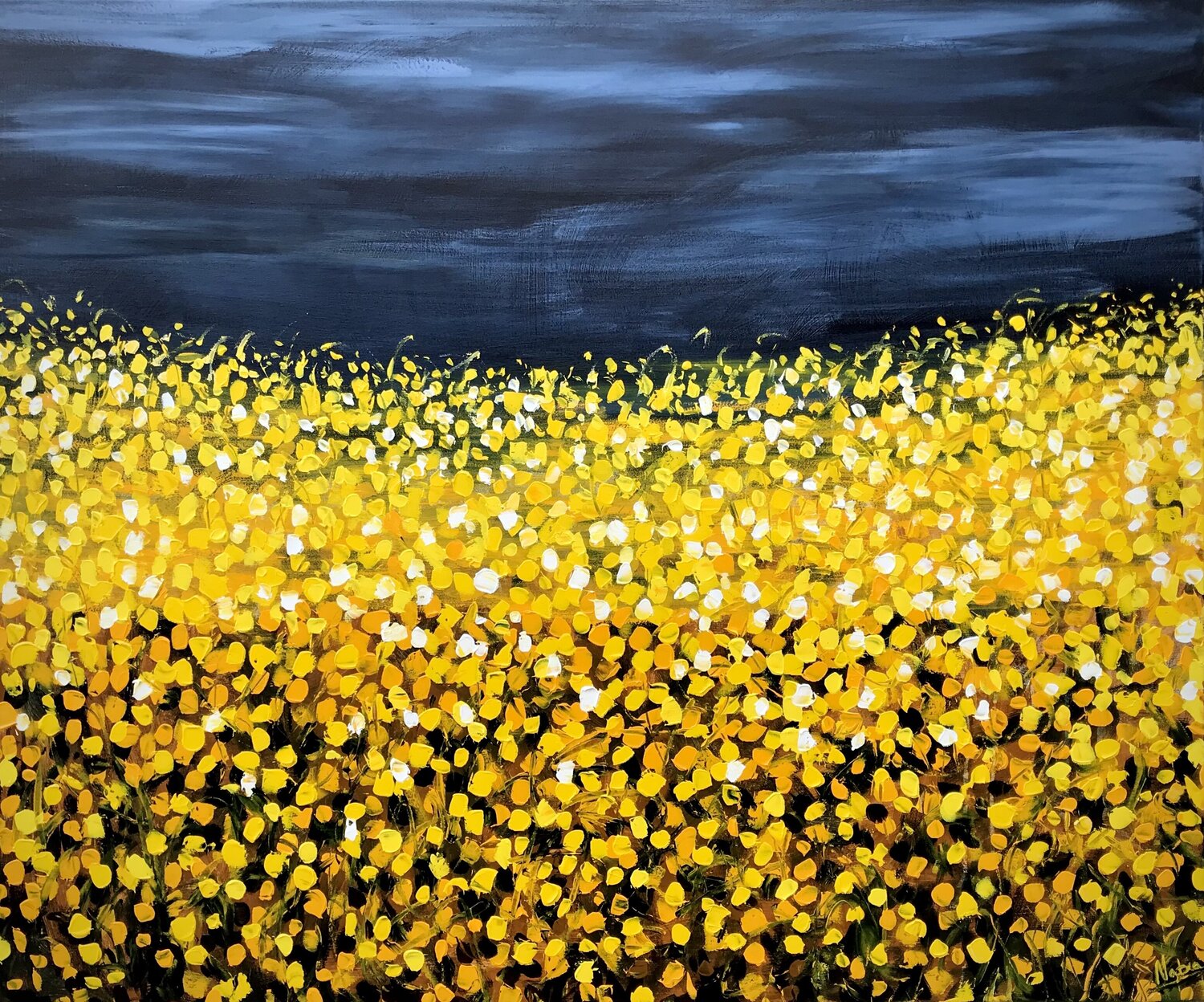 Blooming Canola Field before the Rain Natalia Nosek (NATXA) Originalgemälde zu verkaufen
