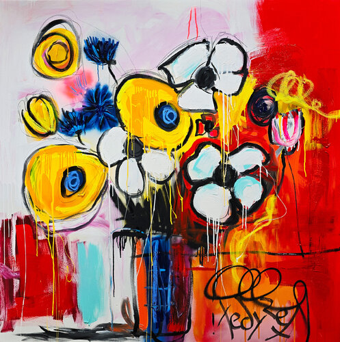 Symphony of Disarray_ Floral Firestorm di Tadas Zaicikas, Pittura in vendita su Singulart