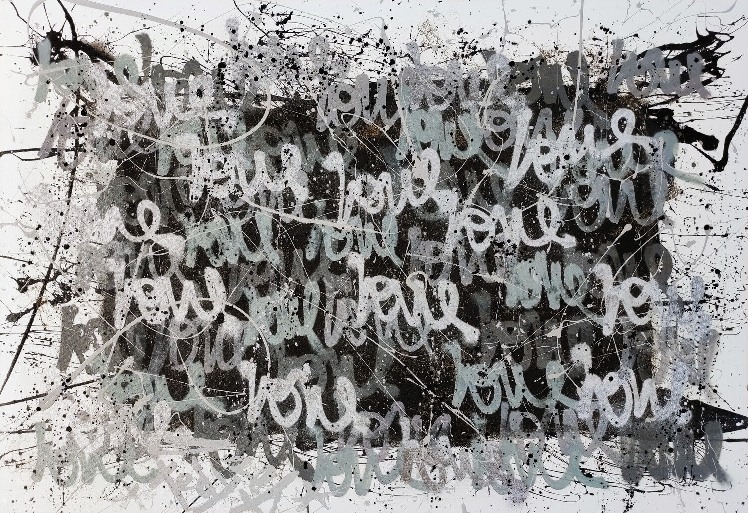 Drawing Silver Love door Tadas Zaicikas (2023) : Schilderij Acryl,  Spuitverf op Canvas - Singulart, image size:1500x1030