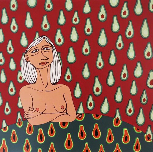 At the table I - Avocado and papaya von Hugo Castilho, Malerei kaufen auf Singulart