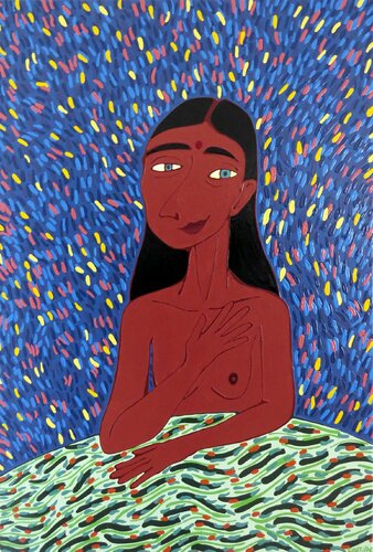 At the table VI - Indian woman di Hugo Castilho, Pittura in vendita su Singulart