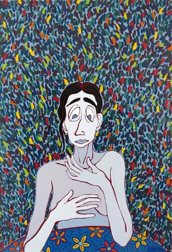 At the table XV - Blue woman van Hugo Castilho, Schilderij te koop op Singulart