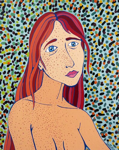 Woman with freckles van Hugo Castilho, Schilderij te koop op Singulart
