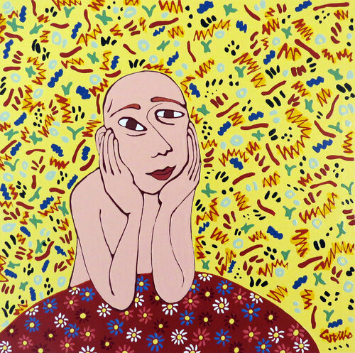 At the table XX - Bald woman von Hugo Castilho, Malerei kaufen auf Singulart