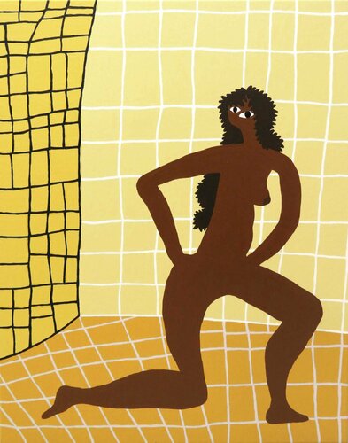 Yellow mosaic and a woman looking at you di Hugo Castilho, Pittura in vendita su Singulart