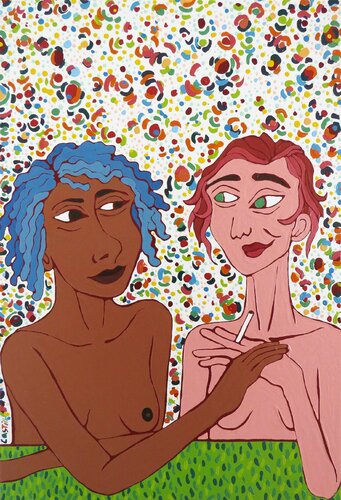 At the table XIV - Colorful women von Hugo Castilho, Malerei kaufen auf Singulart