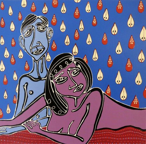 Couple in bed di Hugo Castilho, Pittura in vendita su Singulart