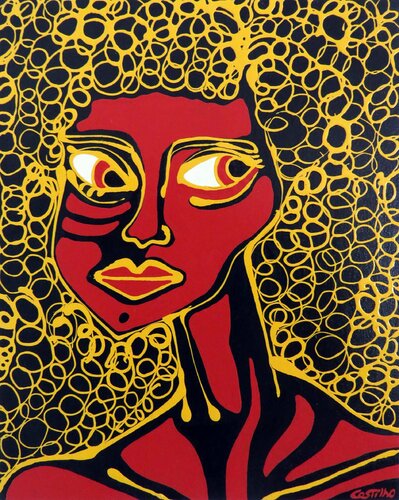 Woman with curly hair di Hugo Castilho, Pittura in vendita su Singulart