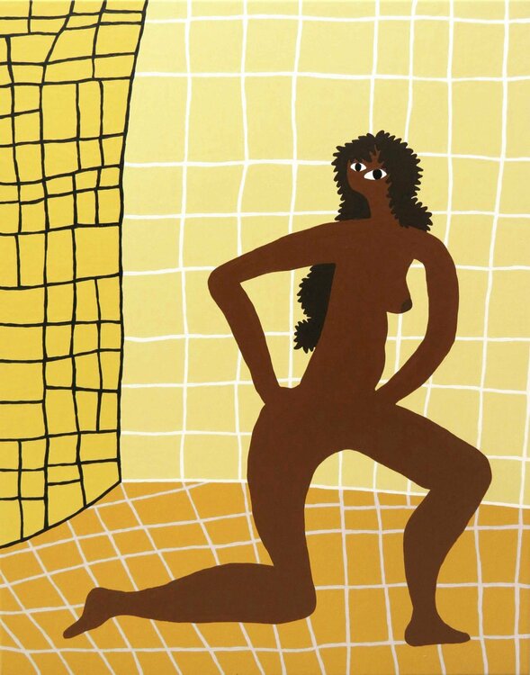 Yellow mosaic and a woman looking at you Hugo Castilho