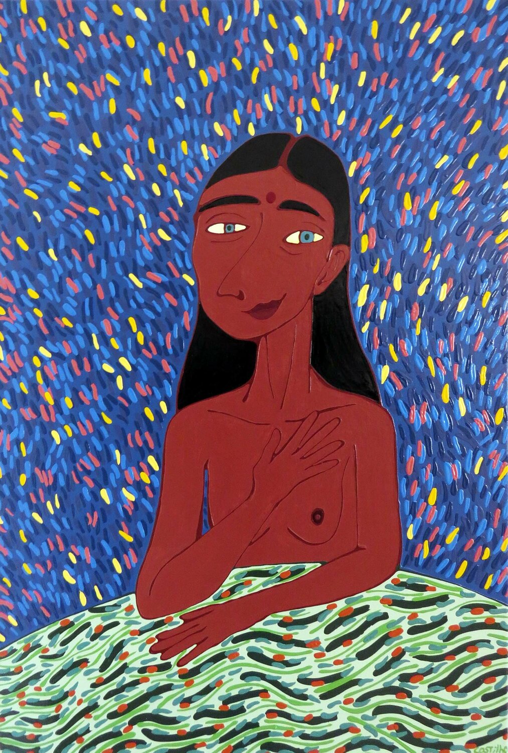 At the table VI - Indian woman Hugo Castilho Originalgemälde zu verkaufen