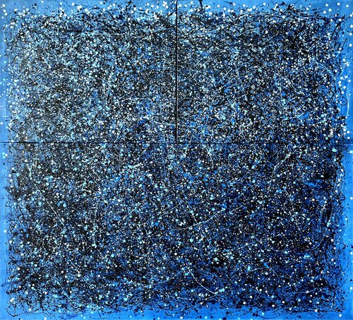 Blue to the Moon - Triptych  - Tribute a J.Pollock by Juan Jose Garay von Juan José Garay, Malerei kaufen auf Singulart