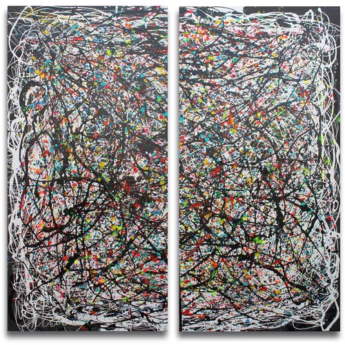 Paralells worlds -Diptych- Style Jackson Pollock par Juan José Garay, Peinture en vente sur Singulart