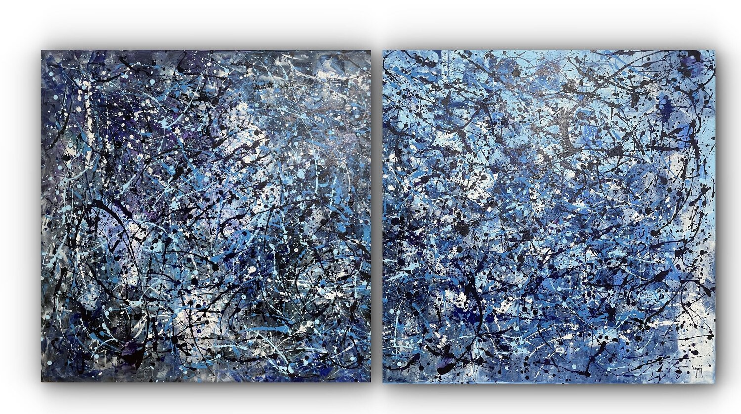 Abstraction in Blue and White Juan José Garay Originalgemälde zu verkaufen