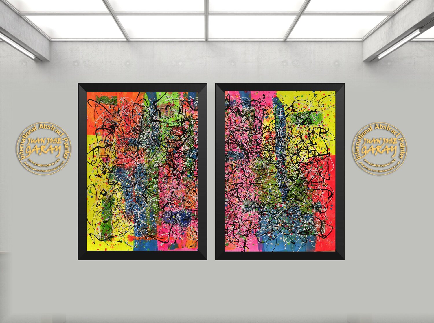 Kaleidoscopic Harmony- Diptych Painting Juan José Garay Originalgemälde zu verkaufen
