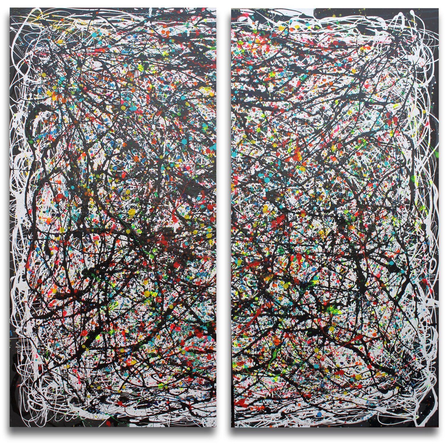Paralells worlds -Diptych- Style Jackson Pollock Juan José Garay Originalgemälde zu verkaufen
