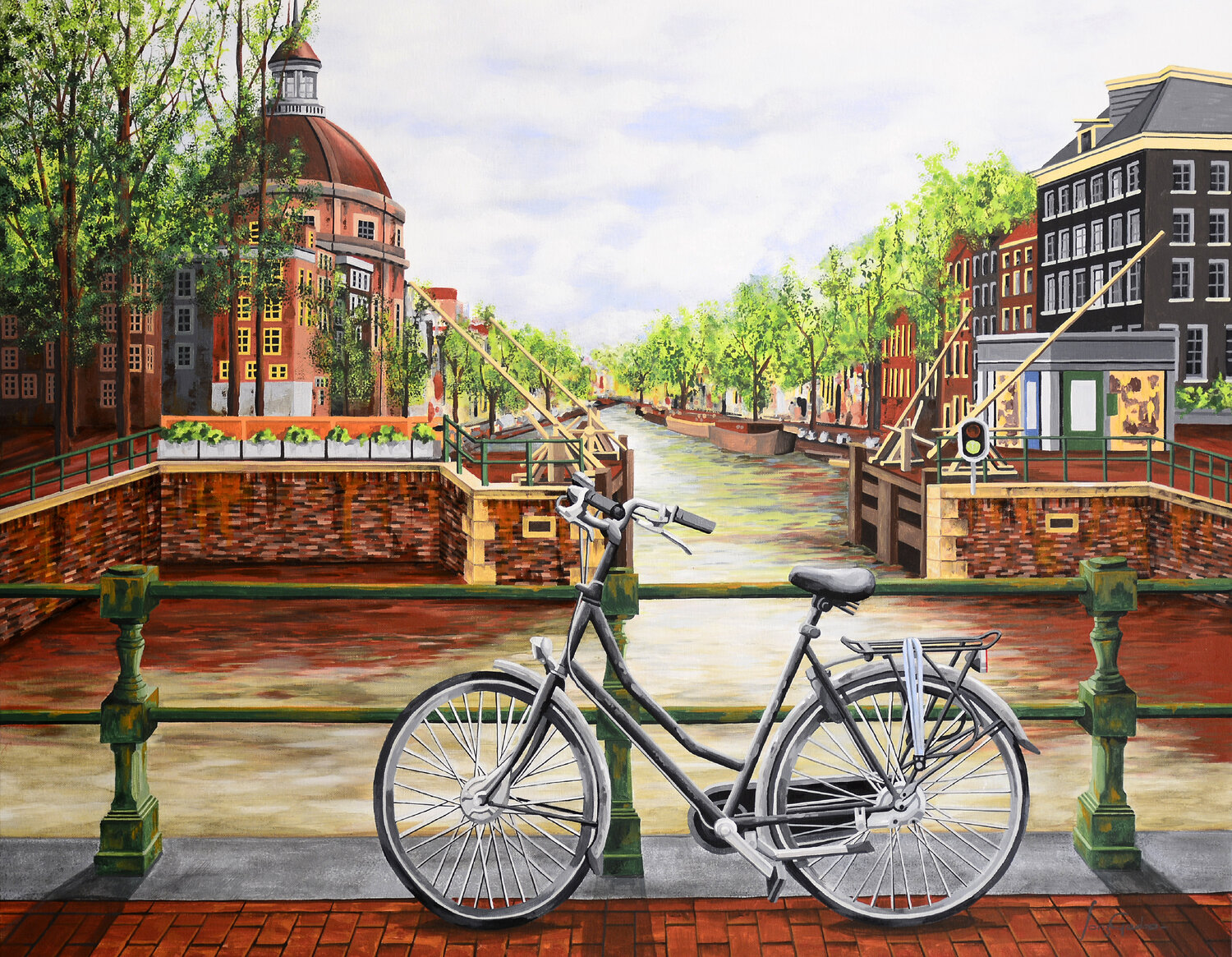 PRIMAVERA EN EL CANAL SINGEL. Amsterdam Edmundo Sanz-Gadea Dipinto originale in vendita