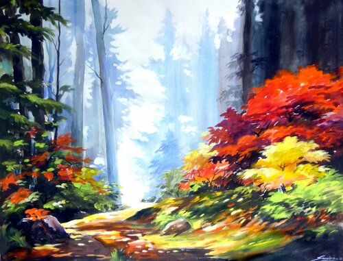 Beauty of Mountain Flower Forest par Samiran Sarkar, Peinture en vente sur Singulart