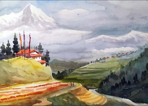Beauty of Himalaya van Samiran Sarkar, Werk op papier te koop op Singulart