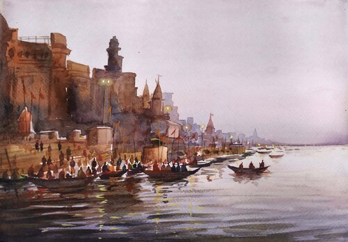 Early Morning Varanasi by Samiran Sarkar, Painting for Sale on Singulart