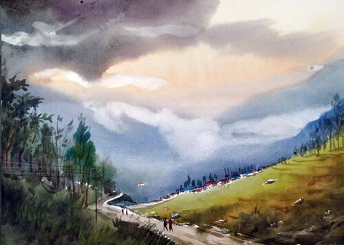 Cloudy Himalaya Mountain Landscape von Samiran Sarkar, Werk auf Papier kaufen auf Singulart