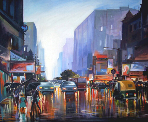 Rainy Day Reflections von Samiran Sarkar, Malerei kaufen auf Singulart