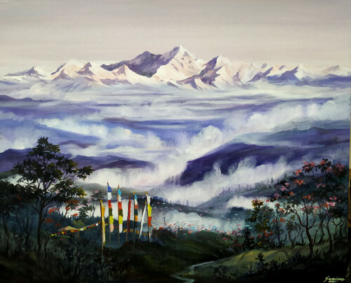 Cloudy Himalaya & Kanchenjunga Peak par Samiran Sarkar, Peinture en vente sur Singulart