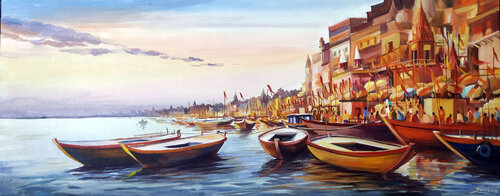 Morning Varanasi Ghats by Samiran Sarkar, Painting for Sale on Singulart