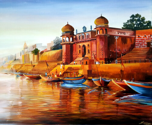 Chet Sing Ghat , Varanasi Painting by Samiran Sarkar, 絵画 for Sale on Singulart