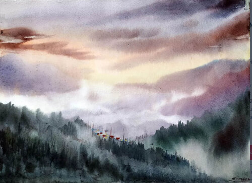Cloudy Himalayan Mountain Sunset II de Samiran Sarkar, Obra en papel a la venta en Singulart