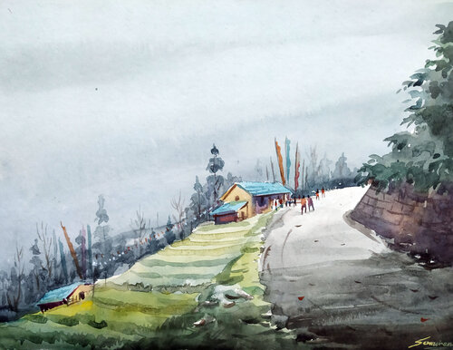 Foggy Mountain Road by Samiran Sarkar, Work on Paper for Sale on Singulart