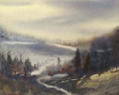 Monsoon Himalaya by Samiran Sarkar, Work on Paper for Sale on Singulart