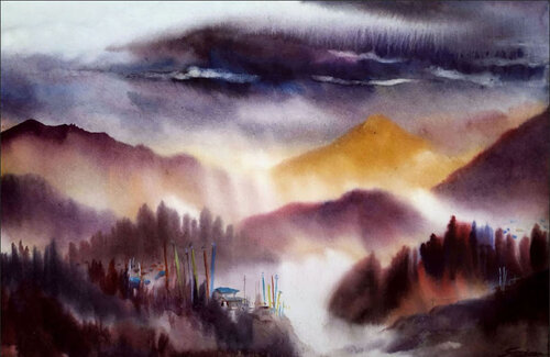 Cloudy Monsoon Himalaya by Samiran Sarkar, Work on Paper for Sale on Singulart