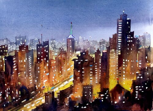 Night City from Top View di Samiran Sarkar, Opera su carta in vendita su Singulart