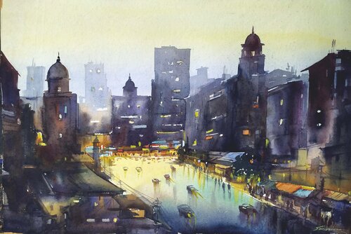 Night City from Top View by Samiran Sarkar, 종이 for Sale on Singulart