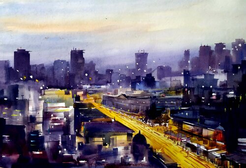 Evening City from Top View di Samiran Sarkar, Opera su carta in vendita su Singulart