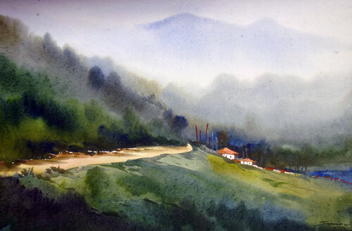 Himalaya Landscape- Watercolor on Paper Painting von Samiran Sarkar, Werk auf Papier kaufen auf Singulart