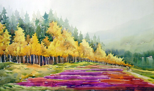 Beauty of Autumn Forest by Samiran Sarkar, Work on Paper for Sale on Singulart