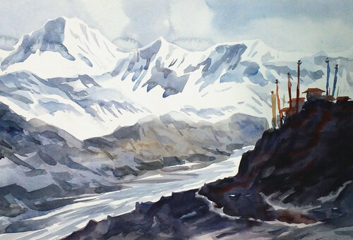 Himalaya Mountain Peaks di Samiran Sarkar, Opera su carta in vendita su Singulart