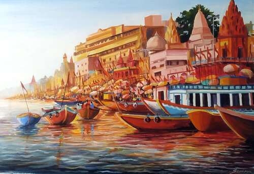 Morning Varanasi Ghats by Samiran Sarkar, Painting for Sale on Singulart