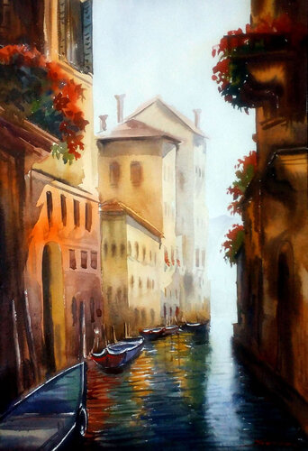 Venice Morning Canal di Samiran Sarkar, Pittura in vendita su Singulart