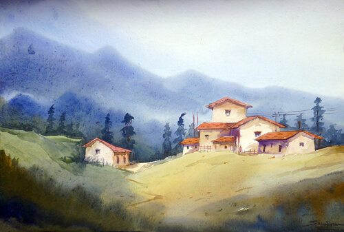 Himalayan Village by Samiran Sarkar, Work on Paper for Sale on Singulart